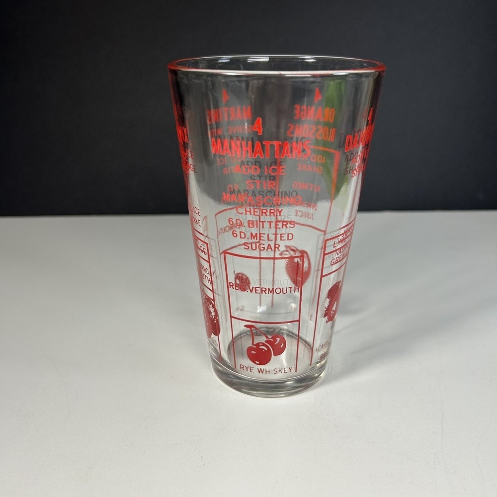 Vtg Federal Glass Cocktail Drink Mixer Shaker Glass Recipes Measurements‎ READ